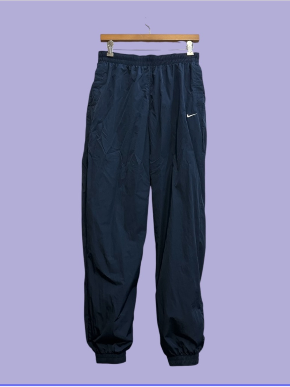 Nike Dark Navy Windbreaker Track Pants with White Swoosh